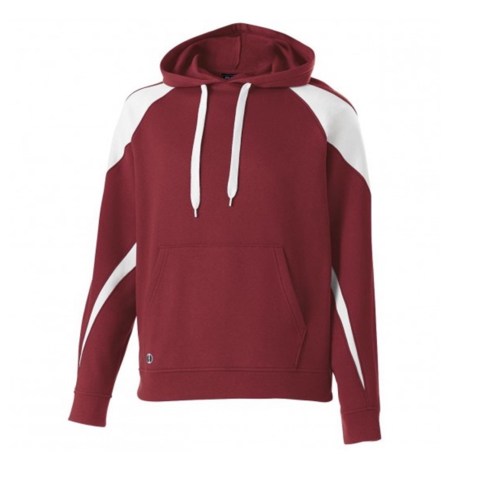Maroon hoodie with white stripes